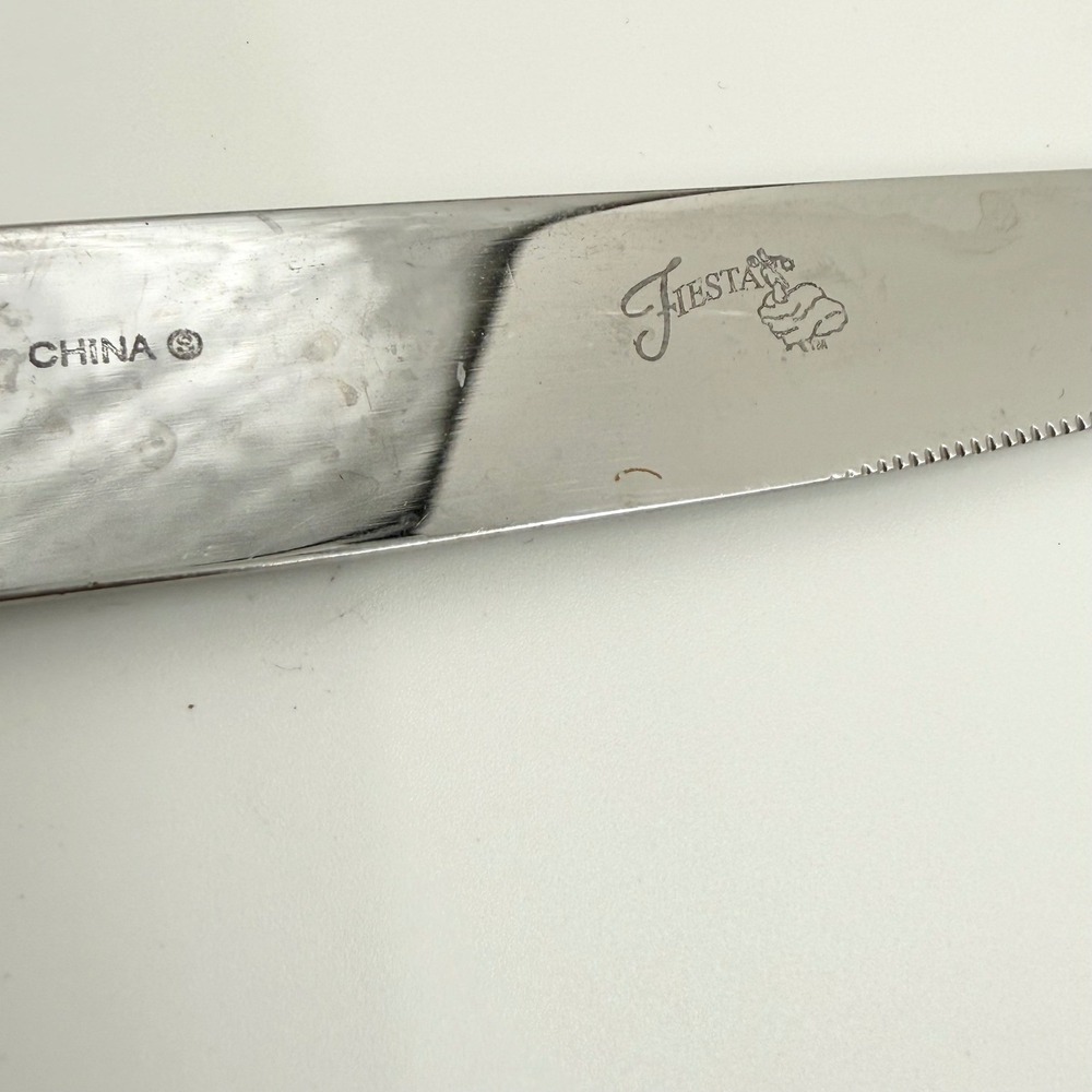 4‎ Fiestaware Celebration Stainless Dinner Knives Rainbow Inlay Flatware - Picture 3 of 4